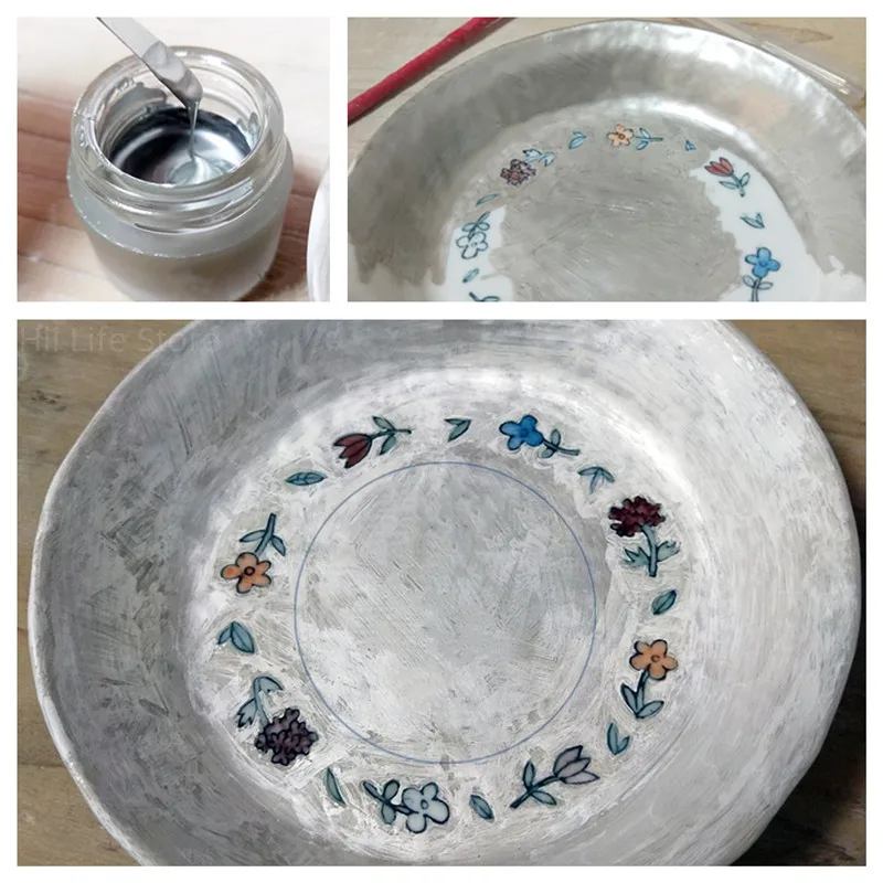 

5g Pottery Overglaze Color Pigment Silver Paste Glaze Electric Kiln DIY Ceramic Printing Coloring Stroke Edge Liquid Glaze
