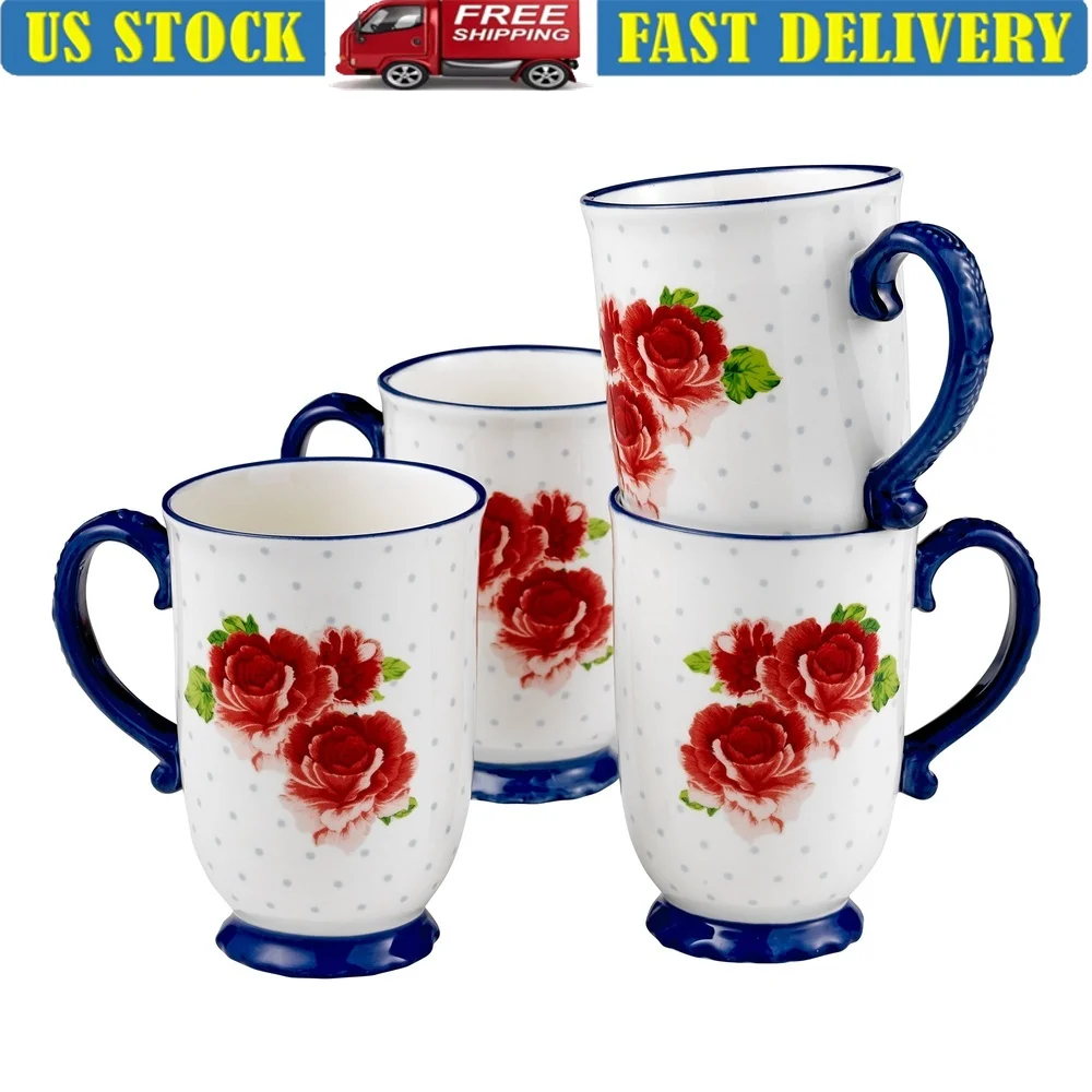 

Винтажный набор кружек с цветочным принтом, 18 унций, можно мыть в посудомоечной машине, в микроволновой печи, кофейные чашки, подарок, 4 предмета, керамическая посуда, кухонные принадлежности, горячие напитки