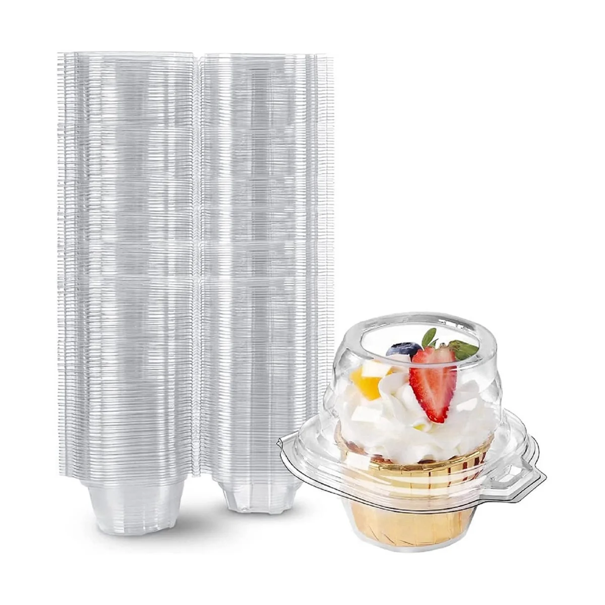 50-Pack Individual Cupcake Containers, Stackable Single Compartment Disposable Carrier Holder Box with Airtight Dome Lid