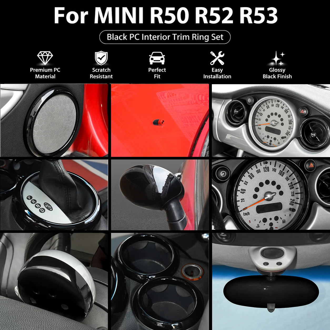 Interior Decoration Kit Trim Ring Cover Steering Dashboard Gear Shift Speaker Frame Car Accessories For MINI Cooper R50 R52 R53