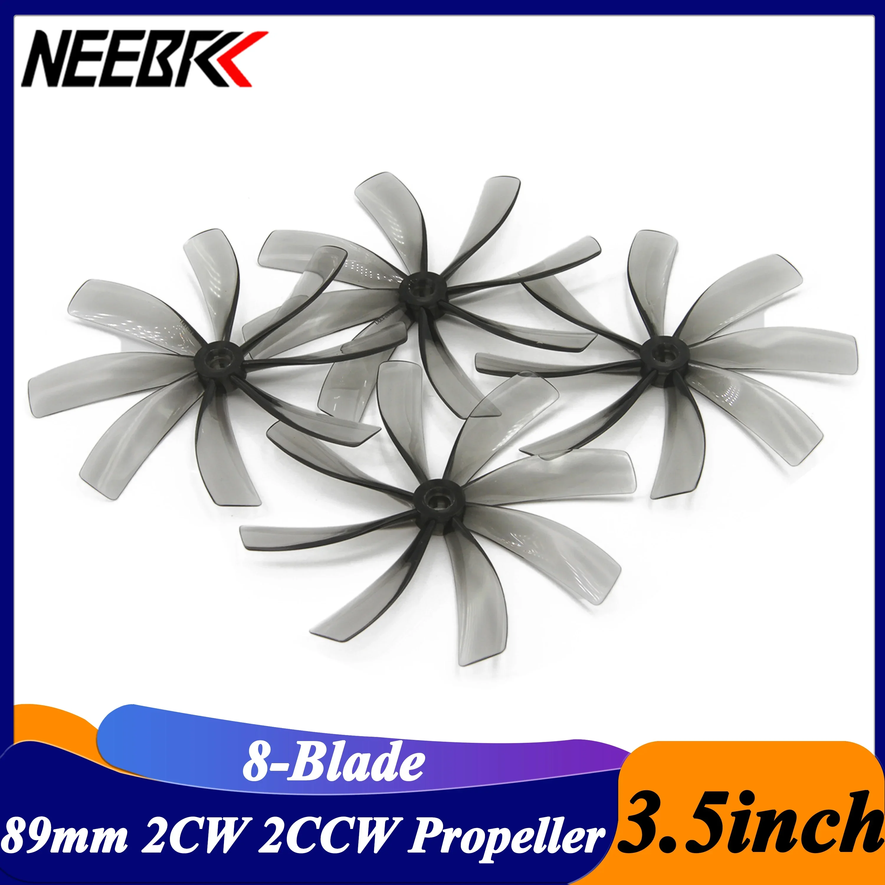 

NEEBRC 2 Pairs 89mm 89x8 8-blade 2CW 2CCW 3.5inch 5mm Shaft Propeller for FPV Racing Drone Quadcopter Cinewhoop DIY Toy Parts