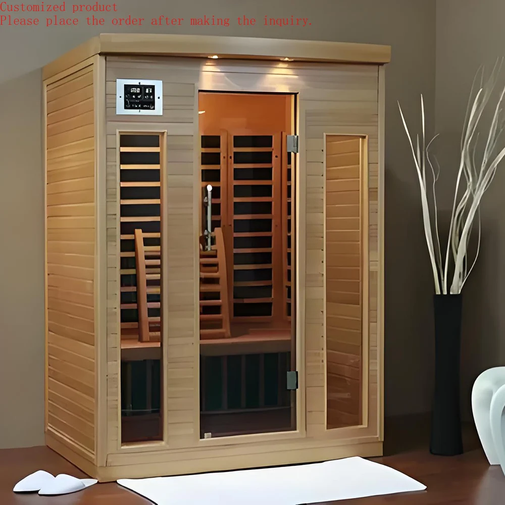 Customization.Indoor Double-person Fir Wood Far-infrared Sauna Room for Steam Bathing