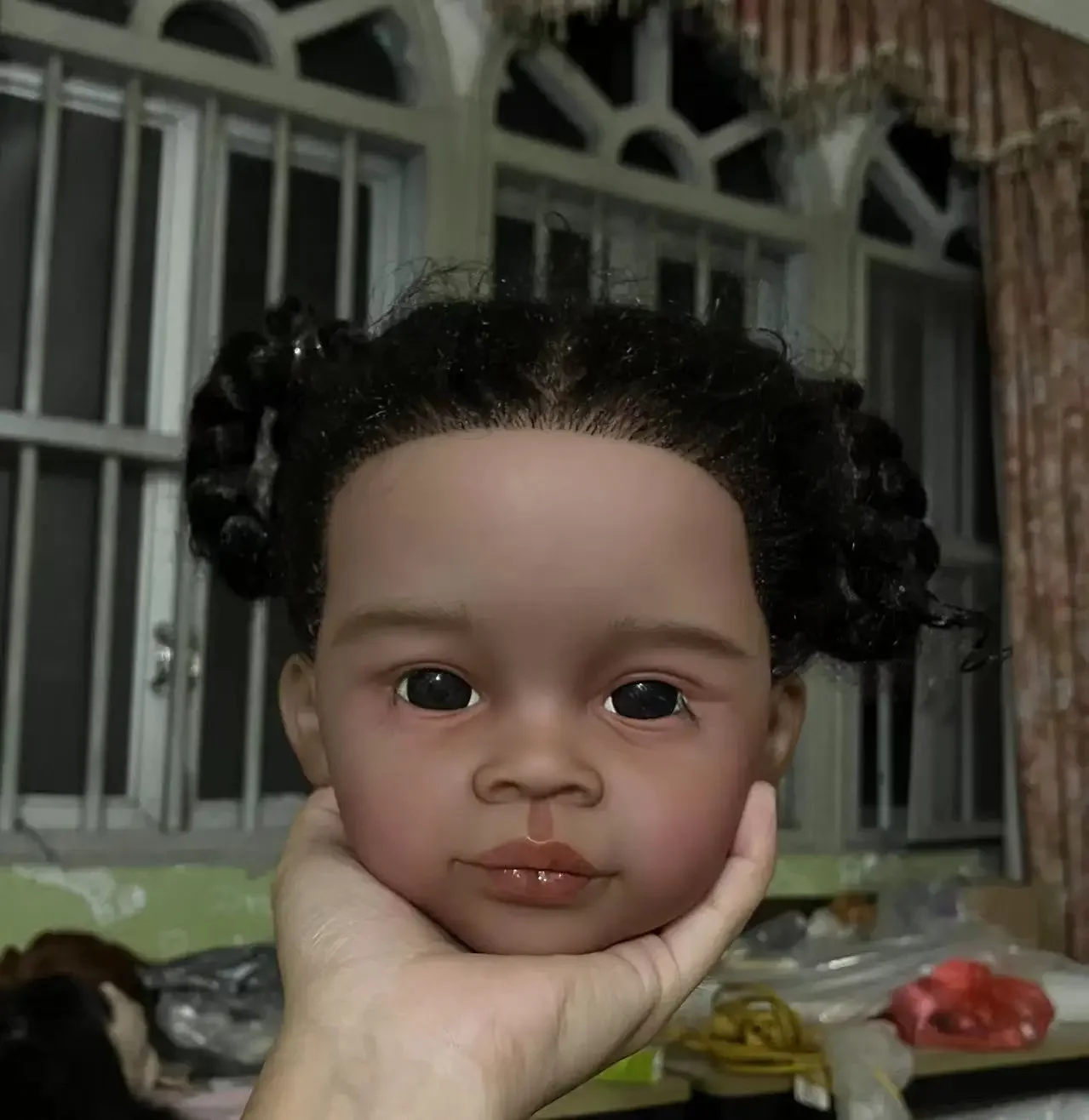 EGO Customized Limited Supply 30inch Reborn Baby Meili Hand-Rooted Hair African Girl Painted Kit DIY Part With Cloth Body