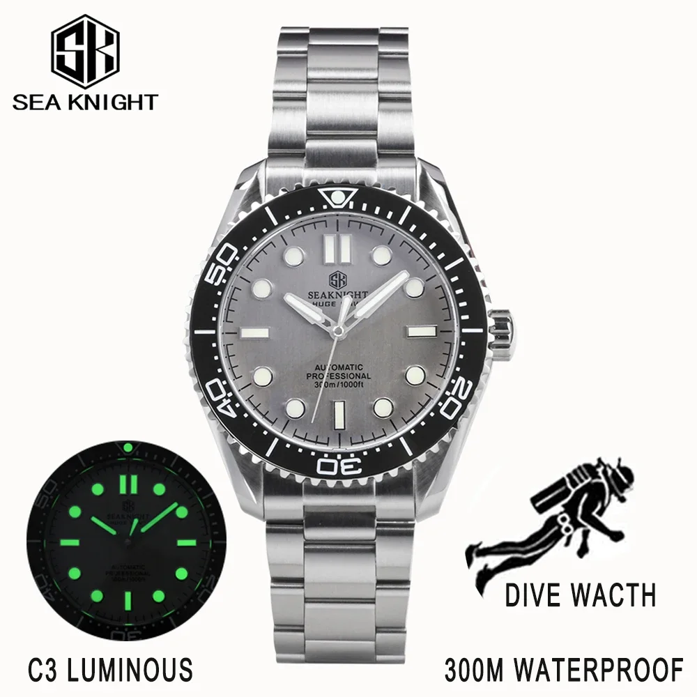 SEA KNIGHT Luxury Men Dive Watch 300M Waterproof C3 Luminous 316L Steel Sapphire Crystal NH35 Automatic Mechanical Sport Watch