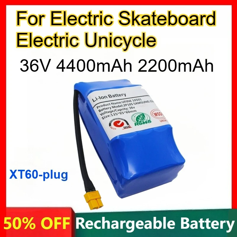 

18520 18650 Lithium Battery for Electric Skateboard Electric Unicycle Rechargeable Batteries XT60 plug 36V 4400mAh 2200mAh