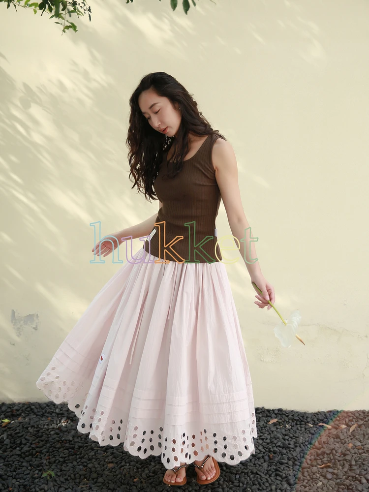 

Юбка Hukket с вышивкой и эластичной резинкой на талии, женская юбка трапециевидной формы со средней талией, повседневная повседневная одежда, коллекция лета 2025 г.