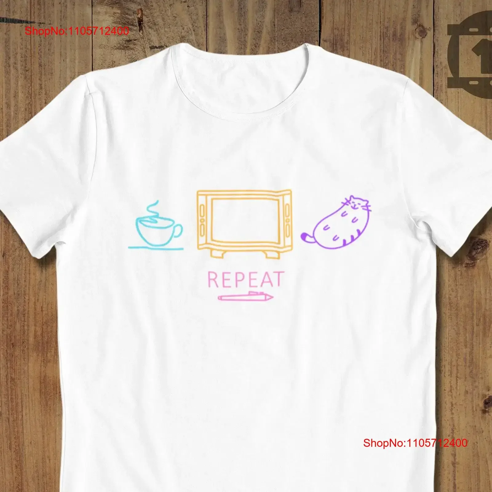 Coffee Tablet Cat Repeat T shirt vintage Washed Top For Everyday Wear designer clothes Versatile homme Slightly Stretched