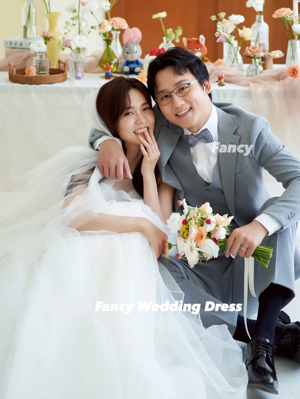 Elegancka, bogata suknia ślubna z organzy, koreańskie sesje zdjęciowe, linia A, bez rękawów, suknia ślubna, gorset z tyłu, suknia wieczorowa, szyta na miarę.