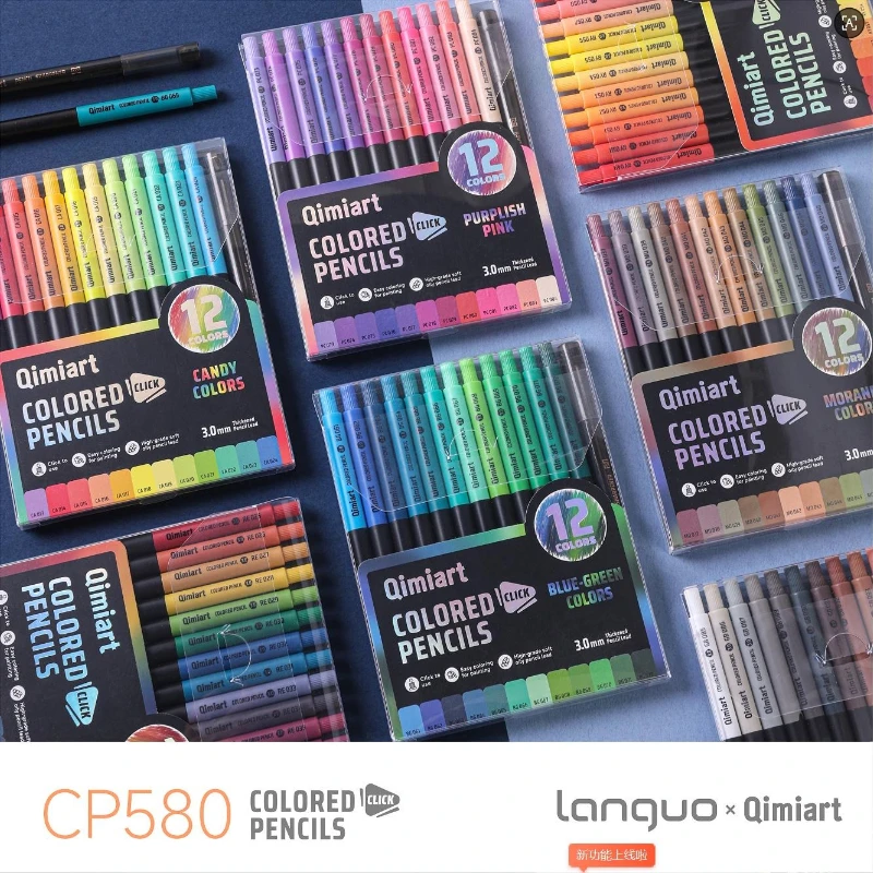 Languo 96/12 Colors Click Colored Pencils Soft Oily Lead 3.0mm Mechanical Pencils for Kids Office School Art Supplies Stationery