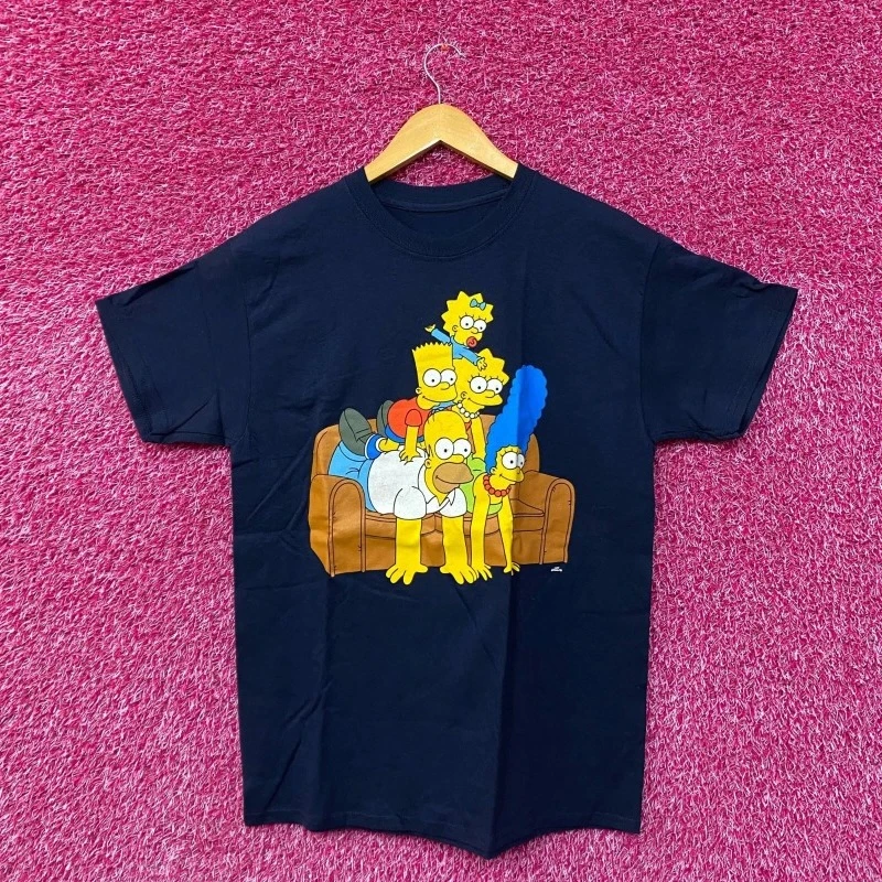 تي شيرت بنمط مطبوع باللون الأزرق الداكن "The Simpsons" الصيفي المعتمد، تي شيرت رجالي كاجوال بأكمام قصيرة ورقبة دائرية #2