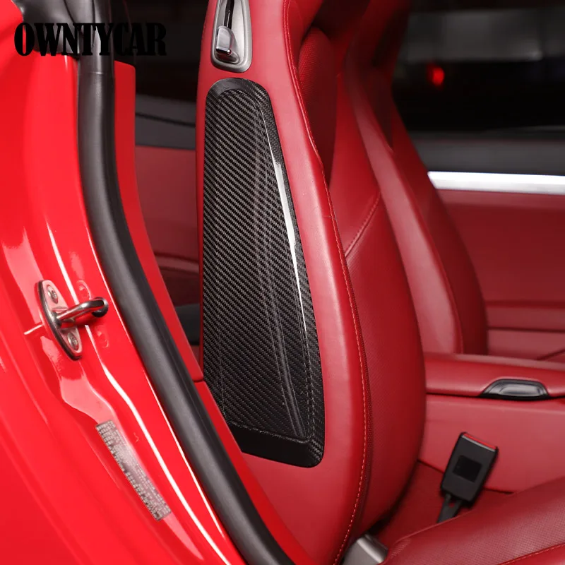 ألياف الكربون الحقيقية لبورشه 718/911 2013-2021 الملحقات الداخلية مقعد الجانب لوحة الكسوة مقعد مقبض الغطاء الواقي ملصق #3