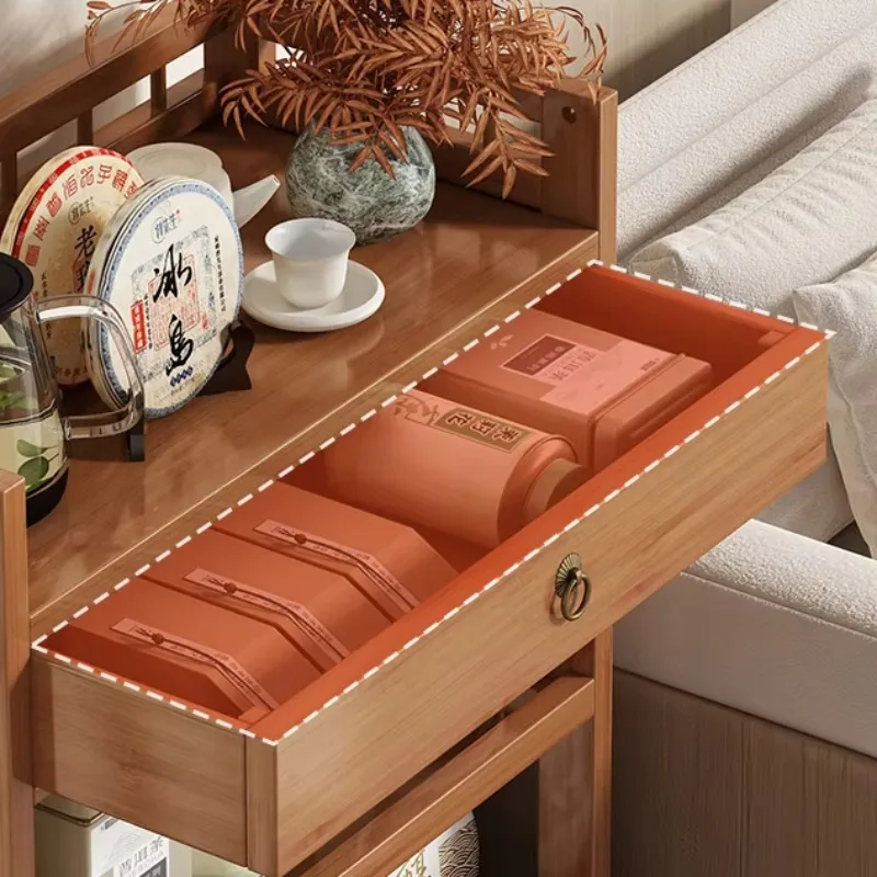 Mobile Bamboo Sofa Side Table, Compact Balcony Tea Trolley, Living Room Corner End Table