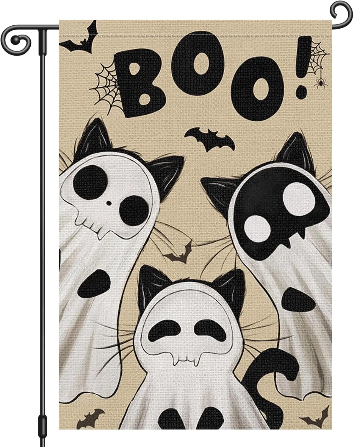Heyfibro Ghost Black Cat Halloween Garden Flag 12x18 Inch Double Sided Cute Boo Yard Flag Burlap Spooky Small Halloween Flag SSL