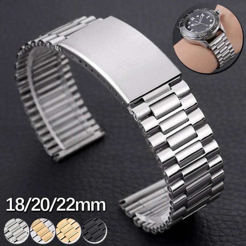 Premium Stainless Steel Watch Band 18mm 20mm 22mm for Seiko for Rolex Band Adjustable Metal Link Replacement Strap Business Belt