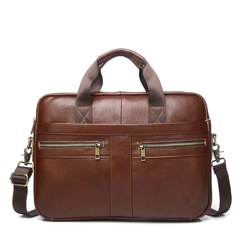 New Luxury Cow Genuine Leather Business Men's Briefcase Male Briefcase Shoulder Bag Men Messenger Bag 15 Inch Tote Computer Bag