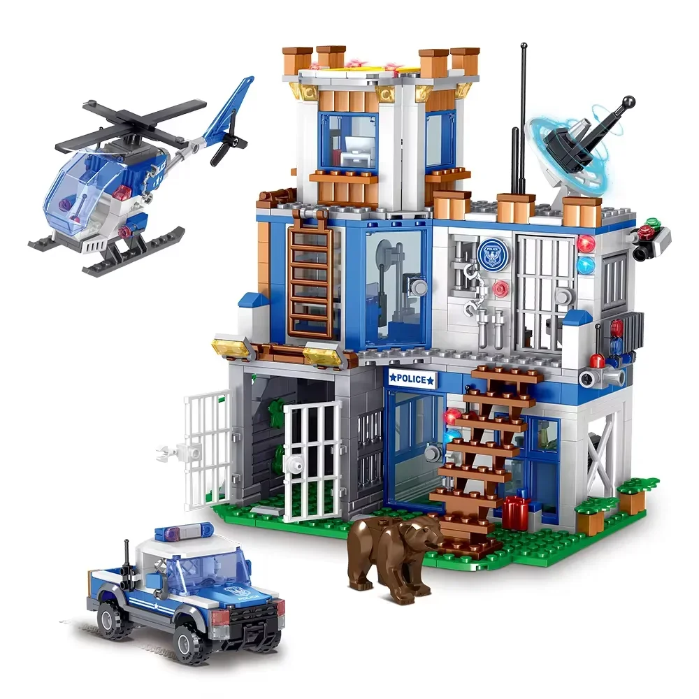 City Police Station Building Block Set,STEM Toy with Helicopter Airplane,Police Car, Radar,Police Station, Building Set for 6+