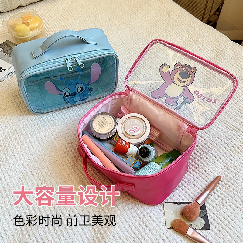 Sac de rangement de cosmétiques Disney Stitch pour filles, grande capacité, transparent, portable, voyage, trousses de toilette portables, Kawaii Anime, cadeau d'amis