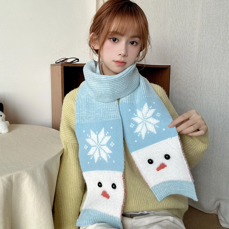 لطيف الحلو السماء الزرقاء سنو رجل وشاح متماسكة للجنسين شتاء سعيد دافئ تقليد المنك الصوف منديل بنين بنات هدية