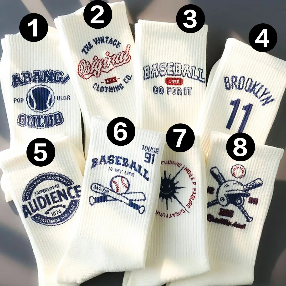 5 pairs of random style American vintage baseball letterprint men\'s mid-tube socks street sports men\'s socks