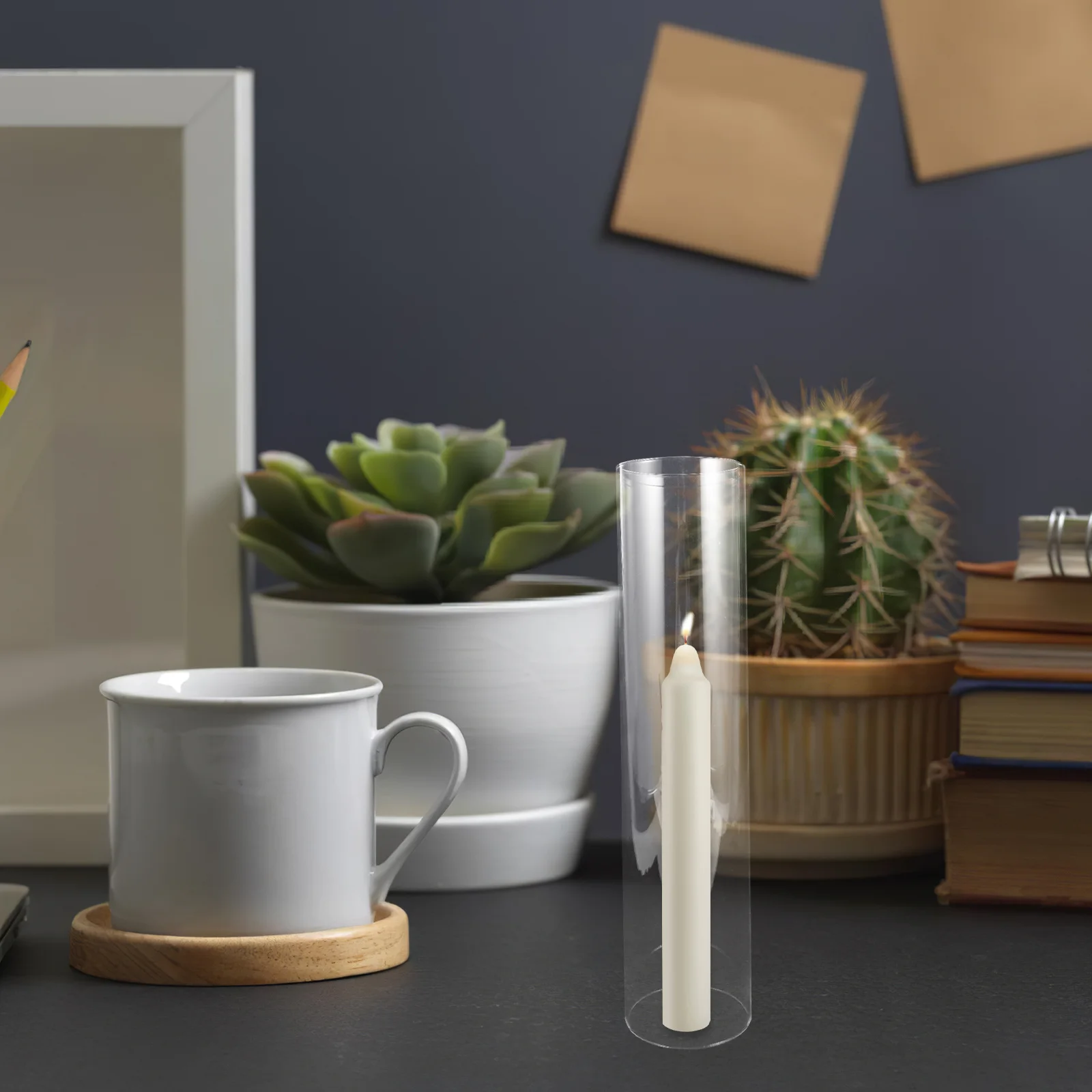 

2Pcs Hurricane Glass Holders Clear Windproof Tall Cylinder Covers Pillar Shades for Wedding Outdoor Use