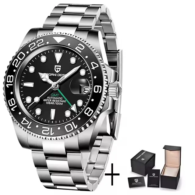Nieuw PD-1662 PAGANI DESIGN GMT Automatisch Polshorloge RVS 100M Waterdicht Herenhorloge Topmerk 40mm Mechanisch Herenhorloge
