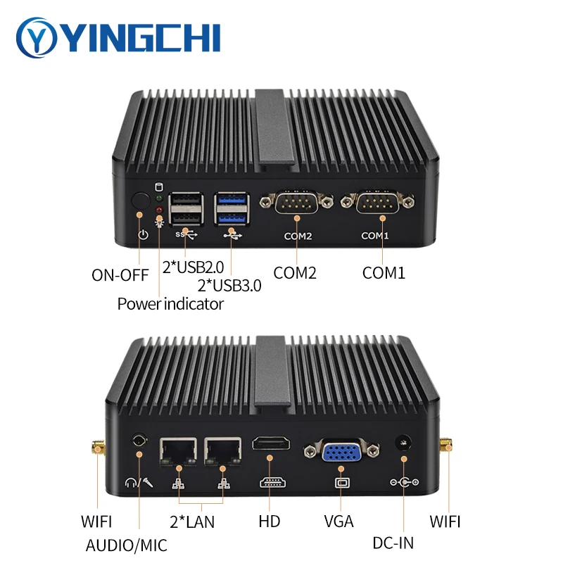 YINGCHI Fanless Micro Industrielle Computer Intel Celeron J4105 J4125 Dual LAN 2 COM Win10 Linux