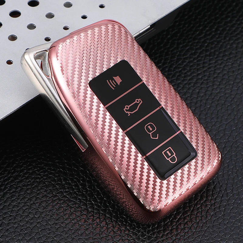 Carbon Fiber TPU Car Key Cover Case Holder Keychain for Lexus NX 200 NX300H RX 350 450H ES 350 ES 300h 4 Button Key Accessories