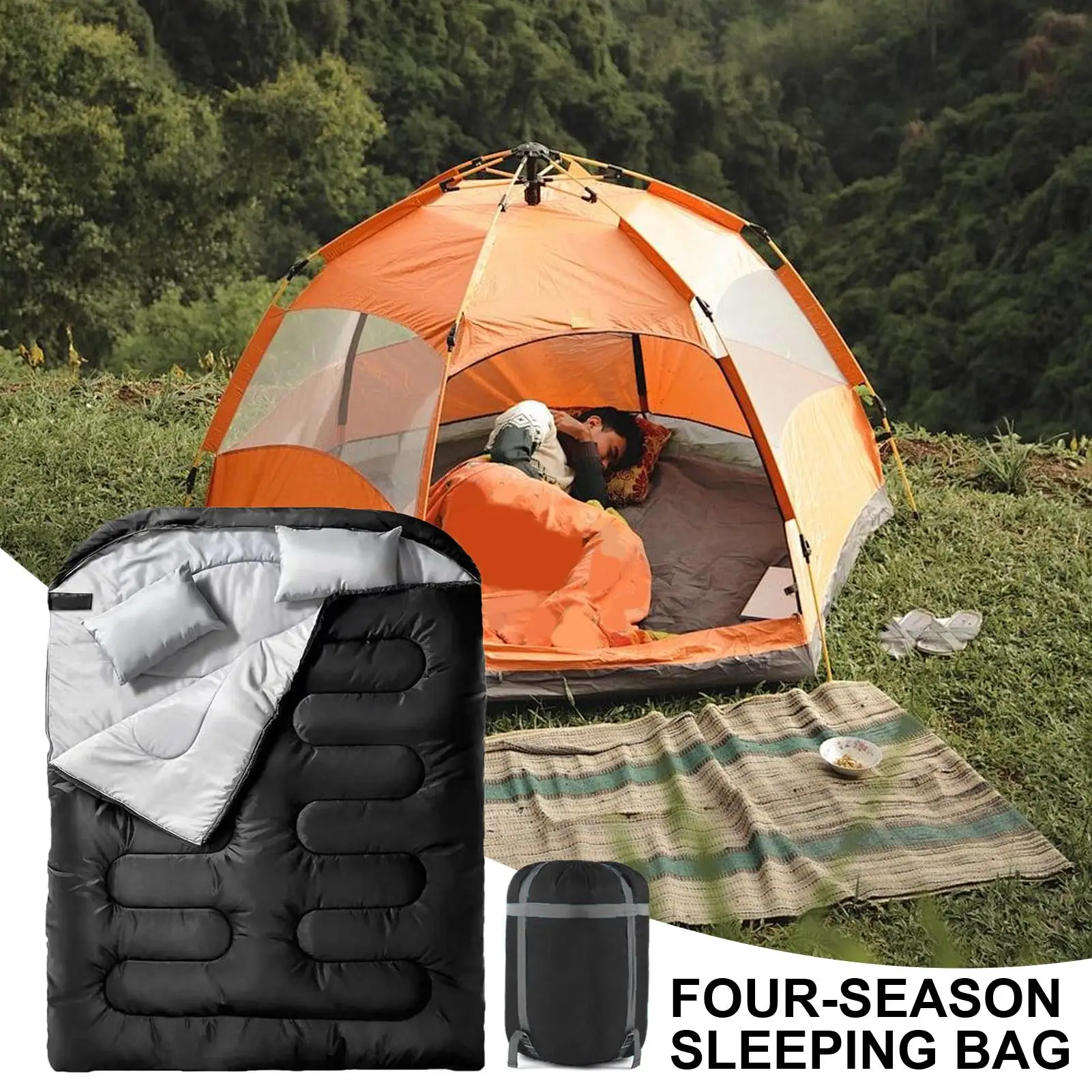 Adults Double Sleeping Bag 2 People Warm Portable Blanket for Camping Hiking Winter Summer Outdoor Travel Activities