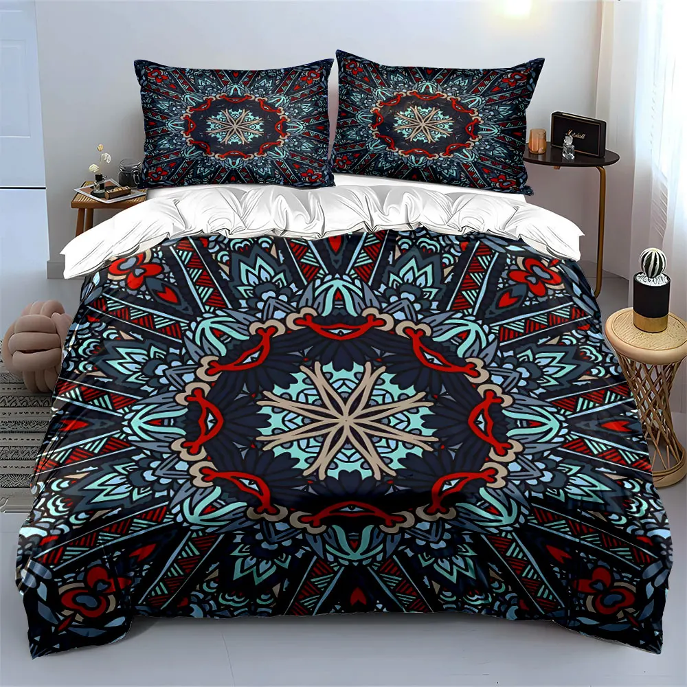 Intricate Symmetrical Blue Pattern Print Soft Comfortable Duvet Cover Bedding Set Included 1*Duvet Cover 2*Pillowcases 3