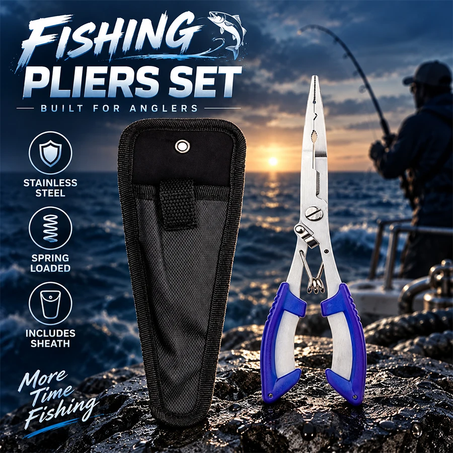 Multifunctional Fishing Pliers Long Nose Hook Remover Fishing Line Cutter and Split Ring Scissors Fishing Tongs for Men's Gifts