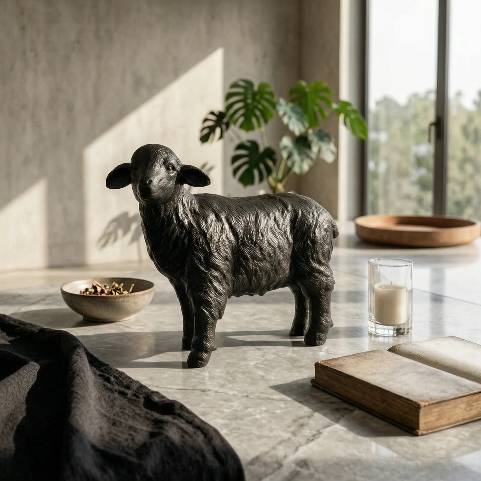 Sheep Garden Sculpture Textured Sheep Sculpture Resin Ornament Outdoor Weather-Resistant
