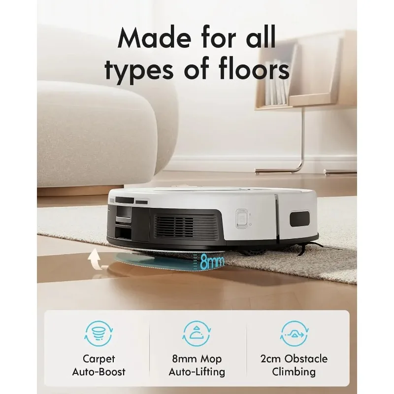 All-in-1 Vacuum and Mop (Auto Clean+Auto Empty), Cube  Vacuum Cleaner, 5100Pa Suction Power with 180mins Runtime 8mm