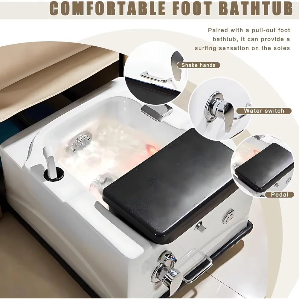 Pedicure Chair with Back Massage | Spa Chair with Multi-Angle Adjustment and Bath for space-saving pull-out foot bath basin