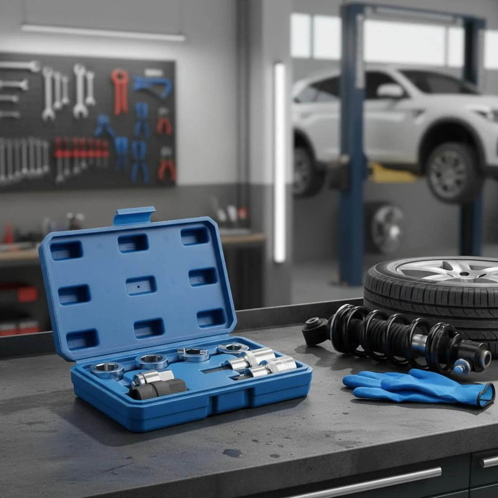 

9 Pieces Vehicle Strut Removal Kit Multi-Size Shock Absorber Mount Remover Top Mount Socket Kit High Hardness Car Repair Tool