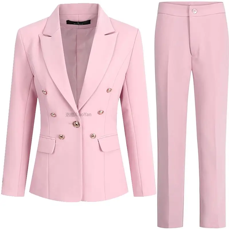 

Women Uniform Workwear Elegant Pant Suit Blazer Jacket Coat And Trousers Two Piece Set Matching Outfit 2023 New Prom Clothing