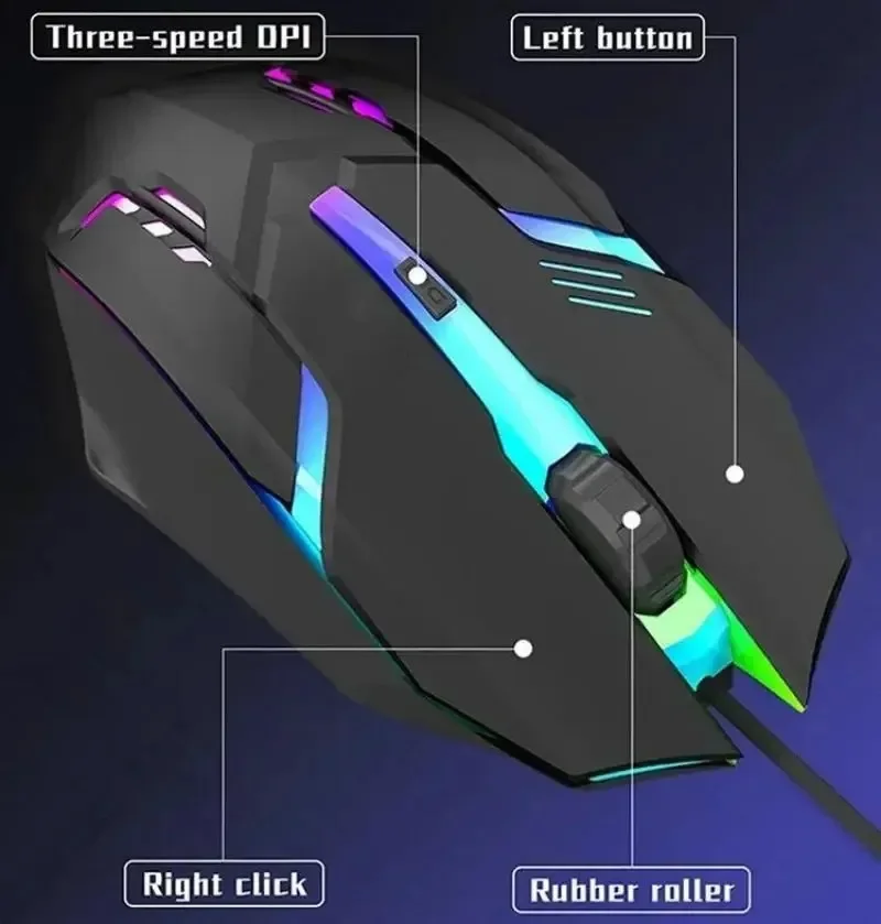 Спортивная USB-проводная игровая мышь со светодиодной подсветкой, проводная мышь 5000 точек на дюйм для настольного ПК, ноутбука, офисного компьютера, игровая мышь