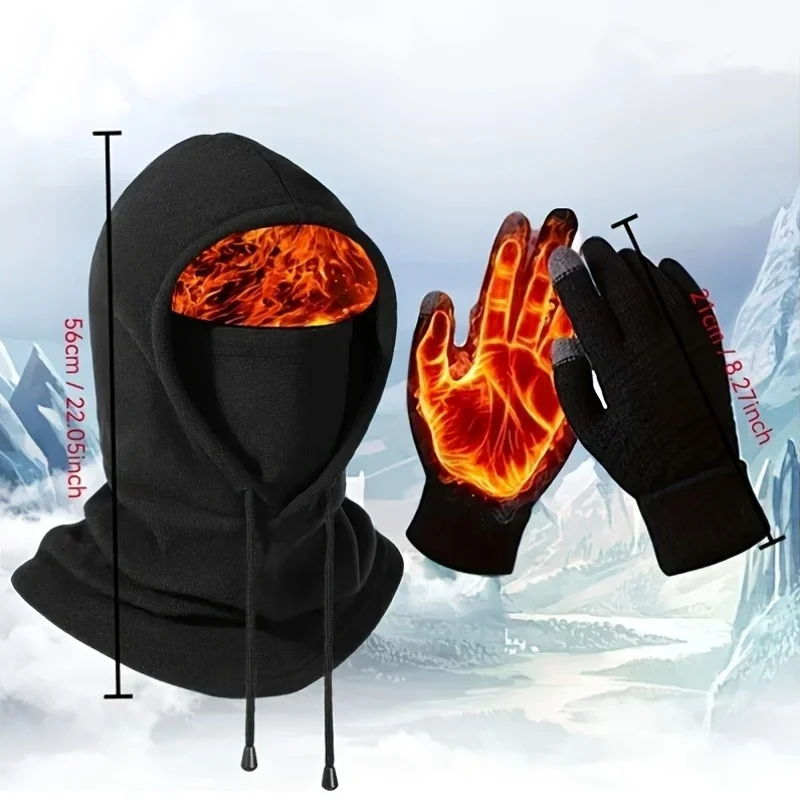 3-piece Windproof and Cold-Proof Warmth Set with Thickened Windproof One-Piece Cap and Touchscreen Gloves