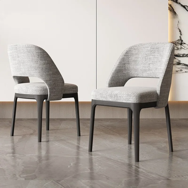 Light luxury solid wood dining chair Italian minimalist designer creative cotton and linen stool Hotel sample room leisure