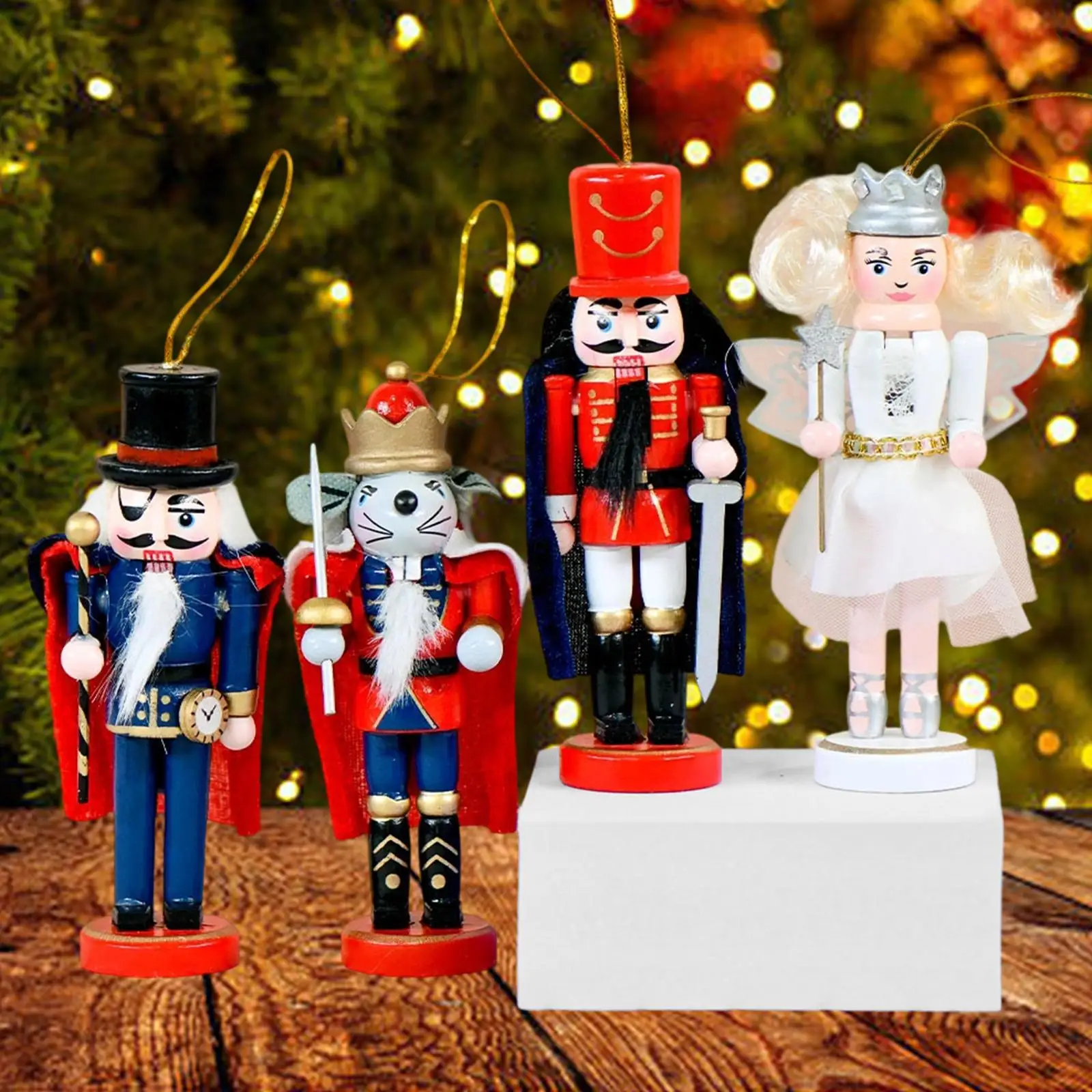 

4 Pieces Nutcracker Figures Xmas Decor for Tree Craft Traditional Christmas Ornament for Home Desktop Festive Fireplace Tabletop