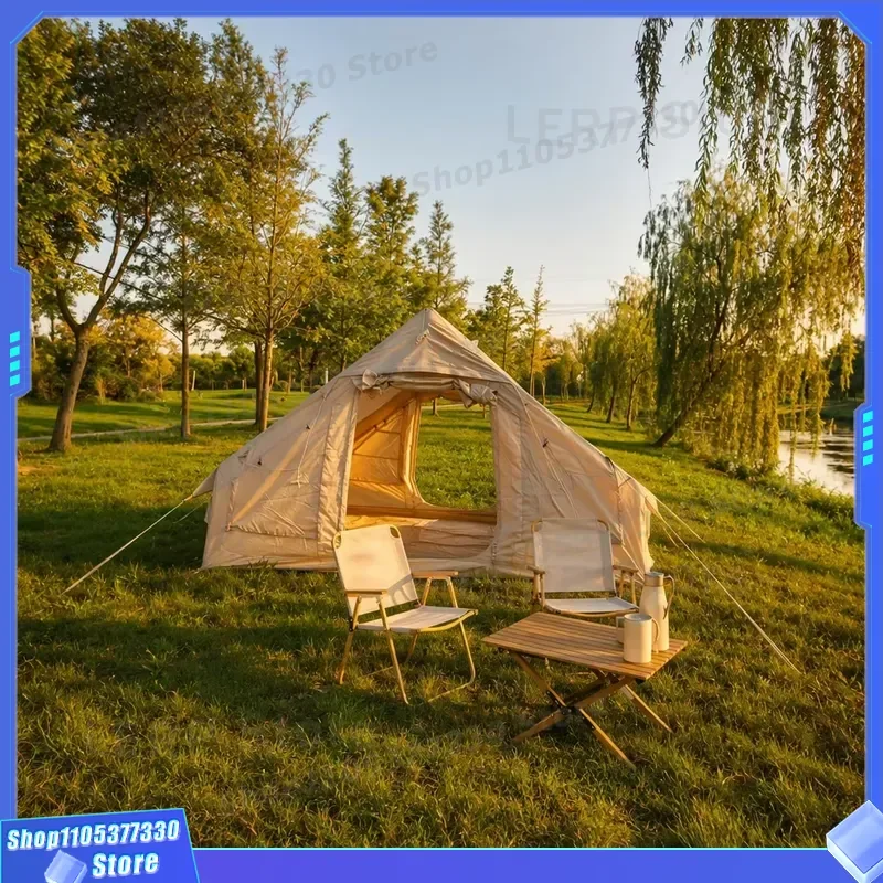 Khaki 6.3sqm Inflatable Tent 210D Oxford Standard Air Column 3-4 Person Family Portable Easy Build Outdoor Glamping Camping