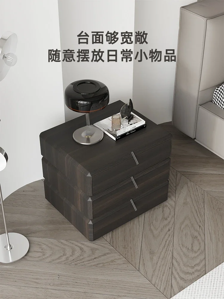 Bedside Table Simple Rotatable Bedside Cabinet Smoked Wood Color Advanced Sense Bedroom Cabinet