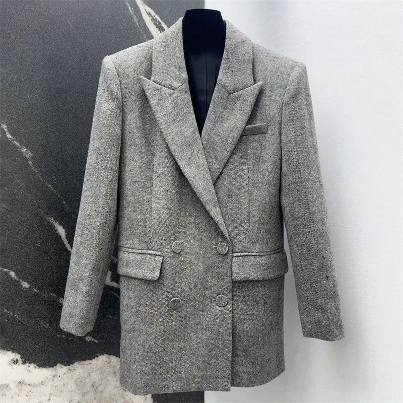 

Women's jacket 2026 Spring new double breasted slim fit long sleeved top Wool blend women's suit jacket women's coat outerwears