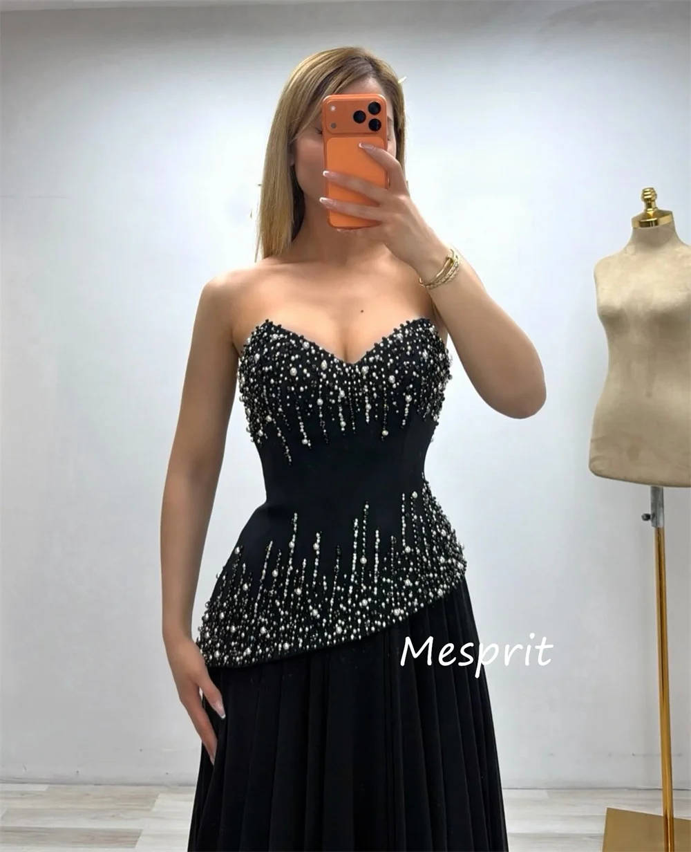 تخصيص أنيقة جيرسي الطية مطرزة ألف خط الحبيب فساتين حفلة موسيقية طويلة فاخرة 2025 البريق جودة عالية