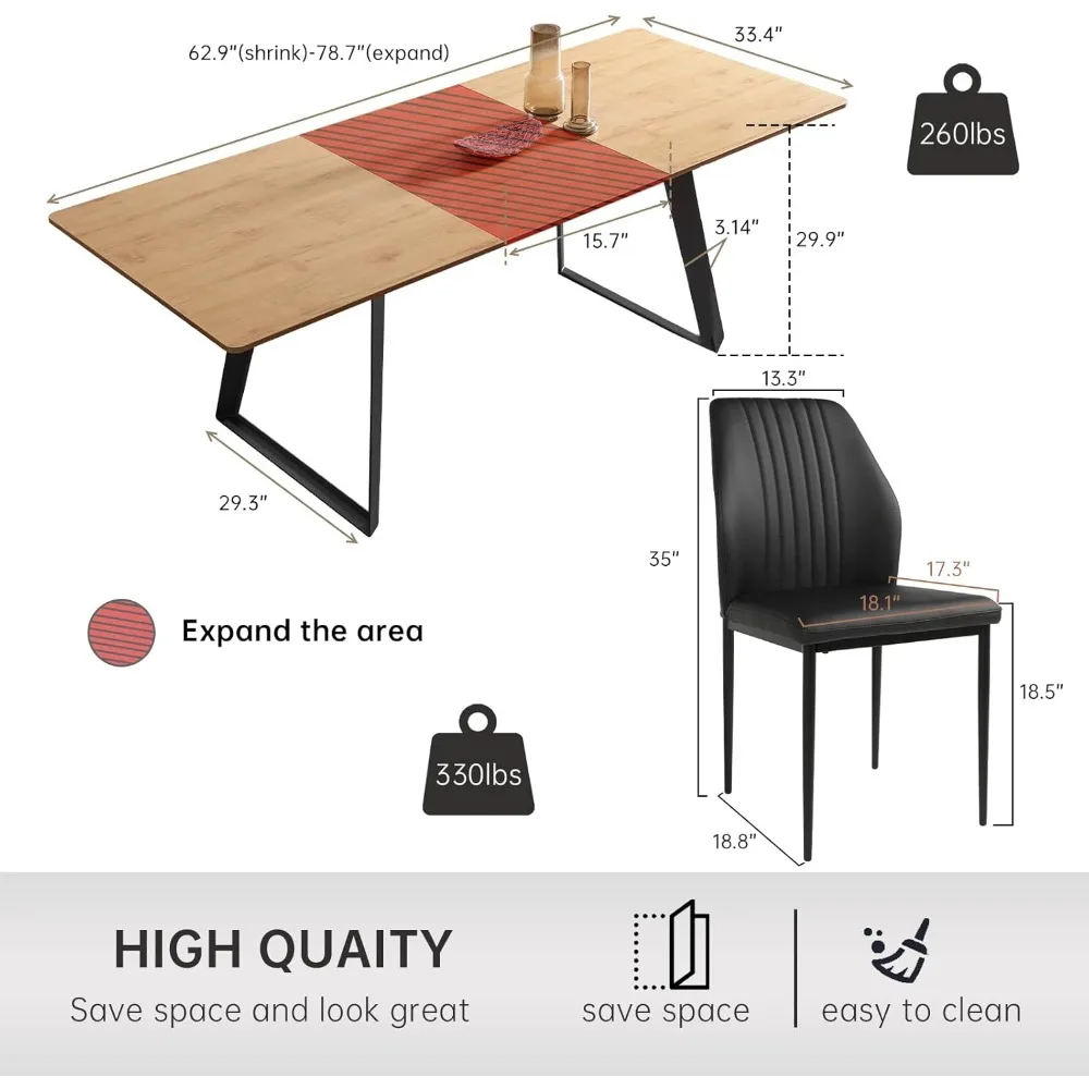 Modern Dining Table and Chair Set for 6 Rectangular Wooden Dining Table Expandable Dining Table Space-Saving Multifunctional