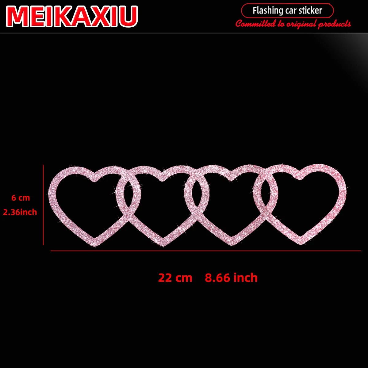 Ladies' new style four connected heart-shaped car decoration stickers, car door and body stickers with sparkling rhinestones.