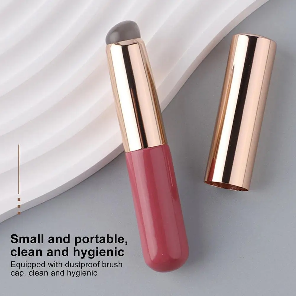 1pcs Soft Silicone Lip Brush With Lid Lipstick Eyeshadow Applicator Concealer Brush Mini Portable Makeup Tool