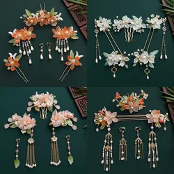 Chinese Hanfu Hair Accessories Set Ancient Hanfu Hair Sticks Tassel Flower Hairpin Haircomb Set Bridal Wedding Hair Jewelry