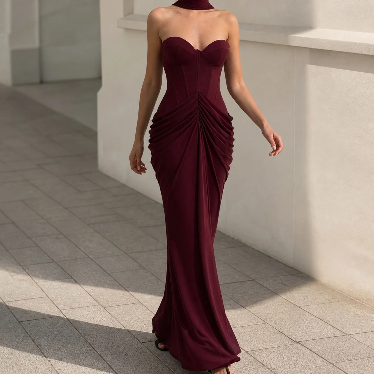 Single V Neck Gown High Waist Elegant Ladylike with Patchwork Skirt Slim Fit Zipper Closure Sleeveless Dress Autumn for Women