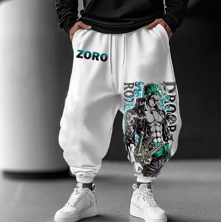 One Piece character printed long pants for men and women, autumn and winter fleece long pants, sporty and casual