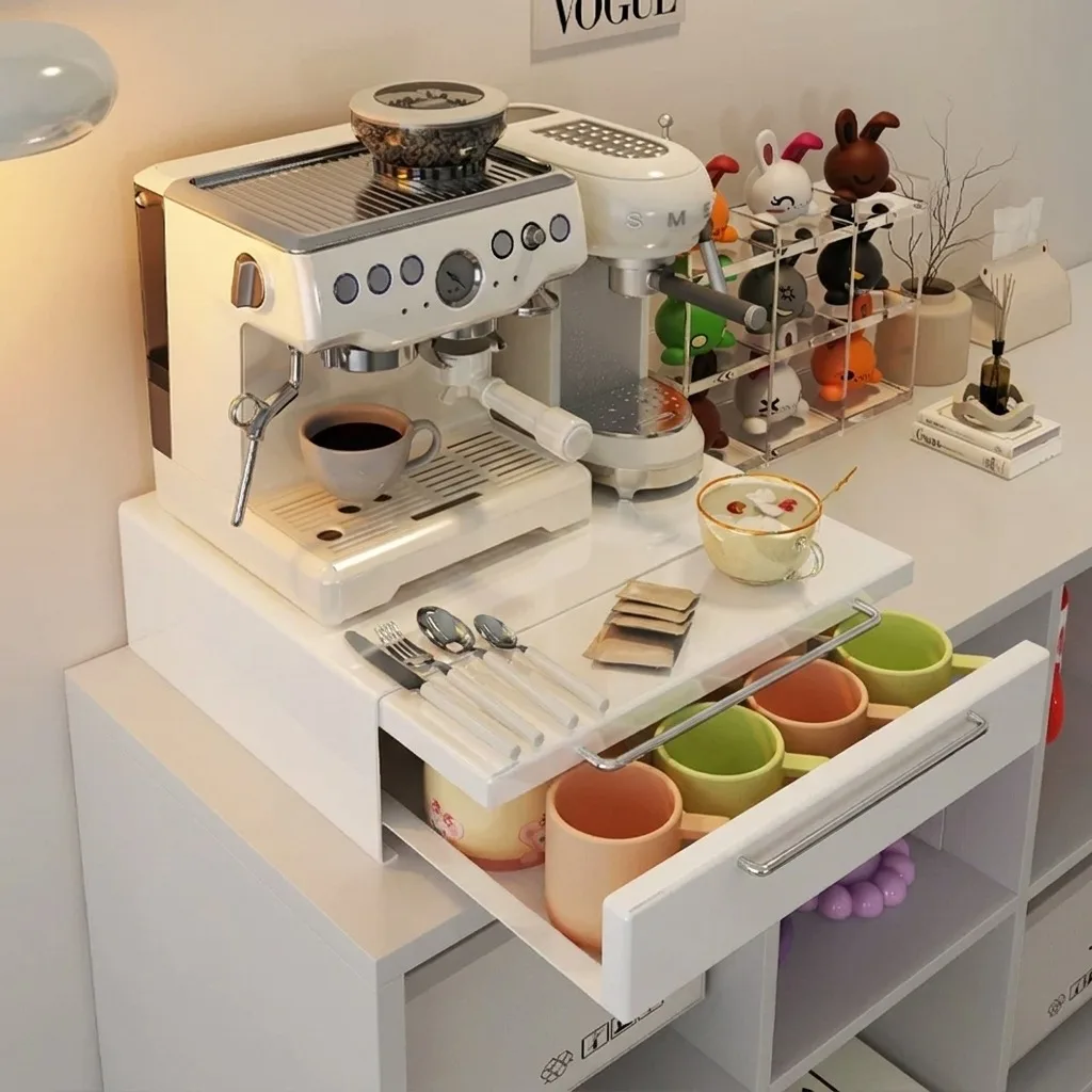 Pull-out Coffee Machine Rack, Wrought Iron Desktop Water Bar Organizer, Multi-layer Kitchen Cup Storage Shelf